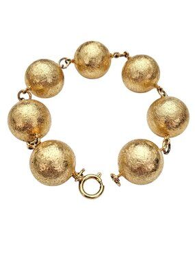 Gold Tone, Plated 10 mm Textured Metal Ball Bracelet J585